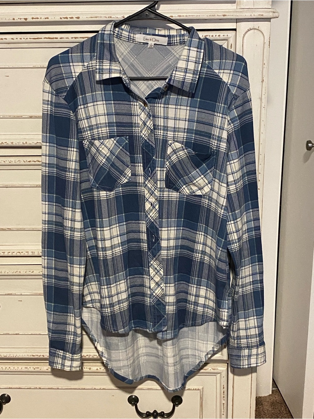 Eden & Olivia Blue and White Plaid Button-Down Shirt